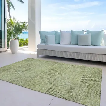 3' X 5' Artichoke Green And Fern Green Geometric Washable Indoor Outdoor Area Rug