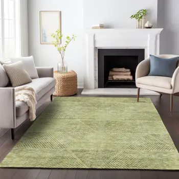 3' X 5' Artichoke Green And Fern Green Geometric Washable Indoor Outdoor Area Rug