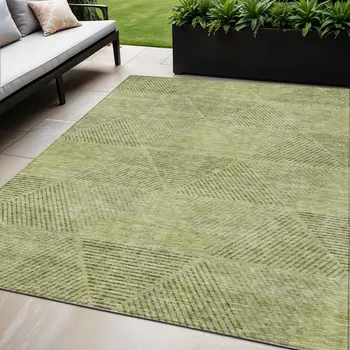 5' X 8' Artichoke Green And Fern Green Geometric Washable Indoor Outdoor Area Rug
