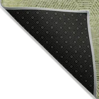 5' X 8' Artichoke Green And Fern Green Geometric Washable Indoor Outdoor Area Rug