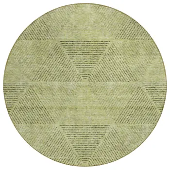 8' Artichoke Green And Fern Green Round Geometric Washable Indoor Outdoor Area Rug
