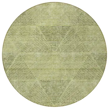 8' Artichoke Green And Fern Green Round Geometric Washable Indoor Outdoor Area Rug