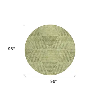 8' Artichoke Green And Fern Green Round Geometric Washable Indoor Outdoor Area Rug