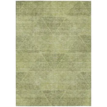 9' X 12' Artichoke Green And Fern Green Geometric Washable Indoor Outdoor Area Rug