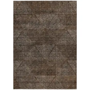 3' X 5' Brown And Taupe Geometric Washable Indoor Outdoor Area Rug