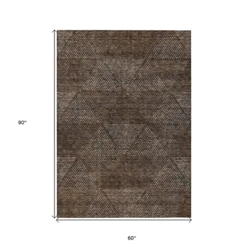 5' X 8' Brown And Taupe Geometric Washable Indoor Outdoor Area Rug