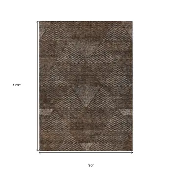 8' X 10' Brown And Taupe Geometric Washable Indoor Outdoor Area Rug