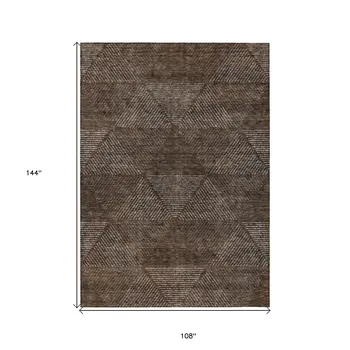 9' X 12' Brown And Taupe Geometric Washable Indoor Outdoor Area Rug