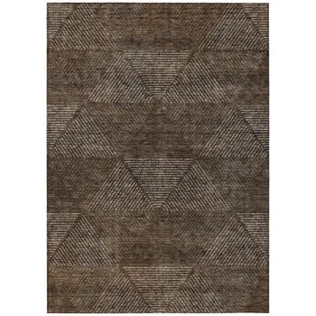 9' X 12' Brown And Taupe Geometric Washable Indoor Outdoor Area Rug