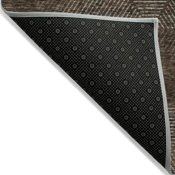 9' X 12' Brown And Taupe Geometric Washable Indoor Outdoor Area Rug