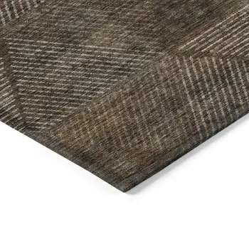 9' X 12' Brown And Taupe Geometric Washable Indoor Outdoor Area Rug