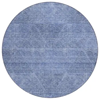 8' Denim Blue And Sky Blue Round Geometric Washable Indoor Outdoor Area Rug