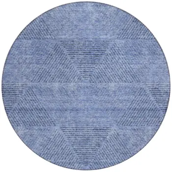 8' Denim Blue And Sky Blue Round Geometric Washable Indoor Outdoor Area Rug
