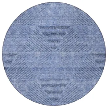 8' Denim Blue And Sky Blue Round Geometric Washable Indoor Outdoor Area Rug