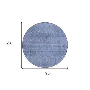 8' Denim Blue And Sky Blue Round Geometric Washable Indoor Outdoor Area Rug