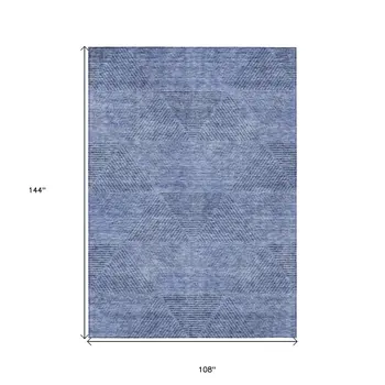 9' X 12' Denim Blue And Sky Blue Geometric Washable Indoor Outdoor Area Rug