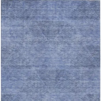 10' X 14' Denim Blue And Sky Blue Geometric Washable Indoor Outdoor Area Rug