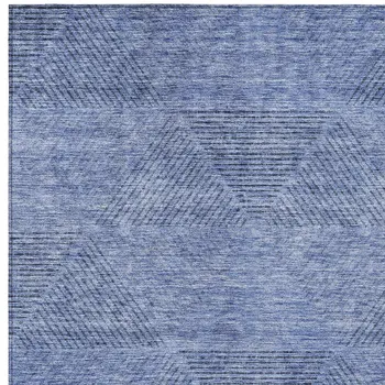 10' X 14' Denim Blue And Sky Blue Geometric Washable Indoor Outdoor Area Rug