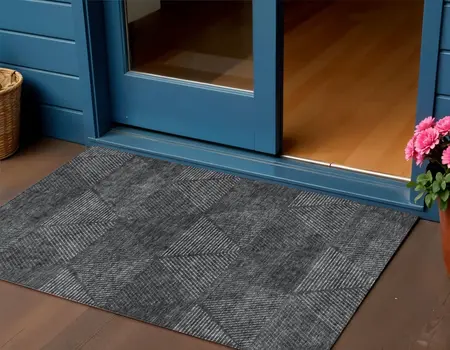 3' X 5' Charcoal Gray And Silver Geometric Washable Indoor Outdoor Area Rug