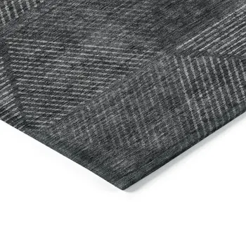 3' X 5' Charcoal Gray And Silver Geometric Washable Indoor Outdoor Area Rug