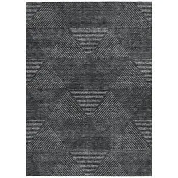 5' X 8' Charcoal Gray And Silver Geometric Washable Indoor Outdoor Area Rug