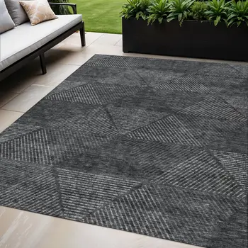 5' X 8' Charcoal Gray And Silver Geometric Washable Indoor Outdoor Area Rug
