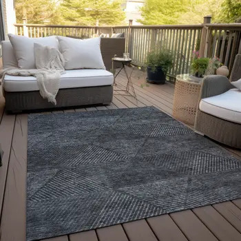 5' X 8' Charcoal Gray And Silver Geometric Washable Indoor Outdoor Area Rug