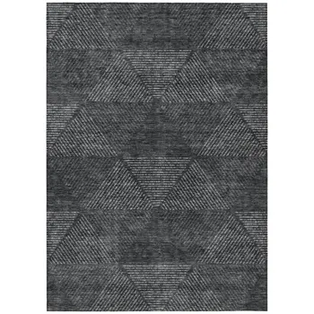5' X 8' Charcoal Gray And Silver Geometric Washable Indoor Outdoor Area Rug