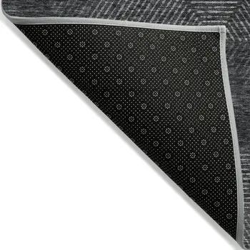8' Charcoal Gray And Silver Round Geometric Washable Indoor Outdoor Area Rug