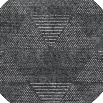 8' Charcoal Gray And Silver Round Geometric Washable Indoor Outdoor Area Rug
