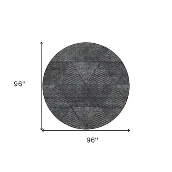 8' Charcoal Gray And Silver Round Geometric Washable Indoor Outdoor Area Rug