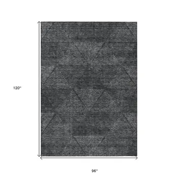 8' X 10' Charcoal Gray And Silver Geometric Washable Indoor Outdoor Area Rug