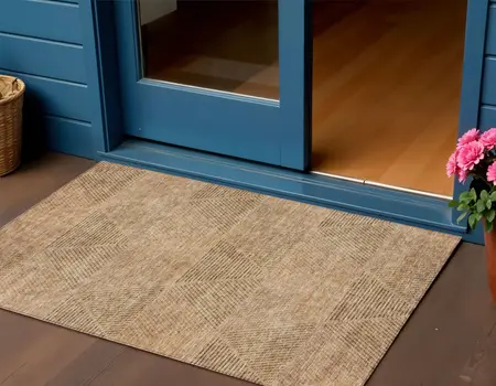 3' X 5' Copper Brown And Terra Cotta Geometric Washable Indoor Outdoor Area Rug