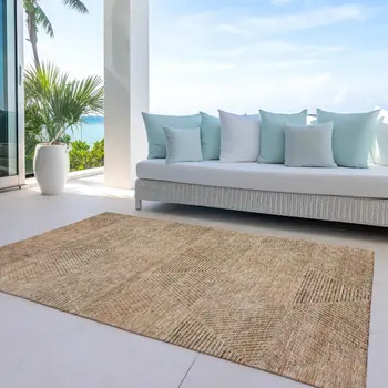 3' X 5' Copper Brown And Terra Cotta Geometric Washable Indoor Outdoor Area Rug
