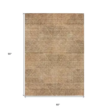 5' X 8' Copper Brown And Terra Cotta Geometric Washable Indoor Outdoor Area Rug