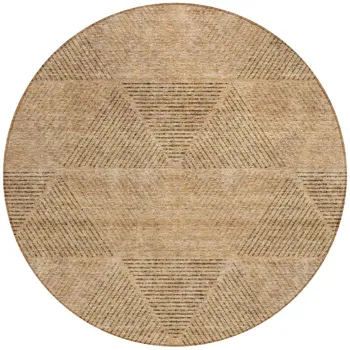 8' Copper Brown And Terra Cotta Round Geometric Washable Indoor Outdoor Area Rug