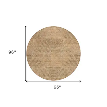 8' Copper Brown And Terra Cotta Round Geometric Washable Indoor Outdoor Area Rug