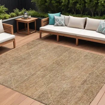 8' X 10' Copper Brown And Terra Cotta Geometric Washable Indoor Outdoor Area Rug