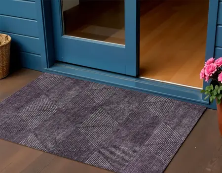 3' X 5' Eggplant Purple And Gray Geometric Washable Indoor Outdoor Area Rug