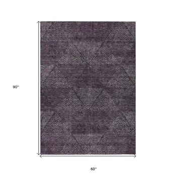 5' X 8' Eggplant Purple And Gray Geometric Washable Indoor Outdoor Area Rug