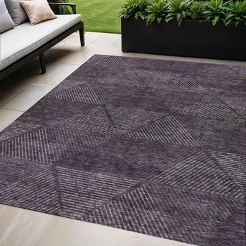 5' X 8' Eggplant Purple And Gray Geometric Washable Indoor Outdoor Area Rug
