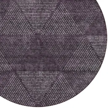 8' Eggplant Purple And Gray Round Geometric Washable Indoor Outdoor Area Rug