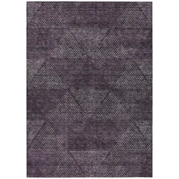 10' X 14' Eggplant Purple And Gray Geometric Washable Indoor Outdoor Area Rug