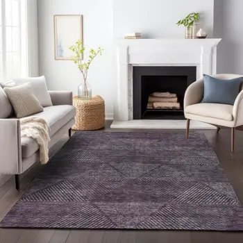 10' X 14' Eggplant Purple And Gray Geometric Washable Indoor Outdoor Area Rug