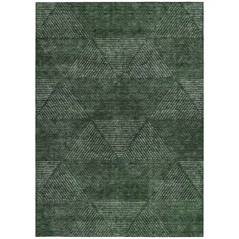 5' X 8' Fern Green And Emerald Geometric Washable Indoor Outdoor Area Rug