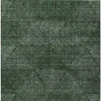 5' X 8' Fern Green And Emerald Geometric Washable Indoor Outdoor Area Rug