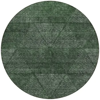 8' Fern Green And Emerald Round Geometric Washable Indoor Outdoor Area Rug