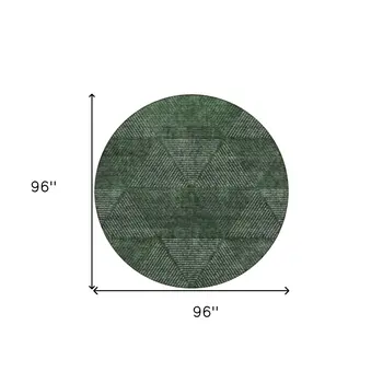 8' Fern Green And Emerald Round Geometric Washable Indoor Outdoor Area Rug