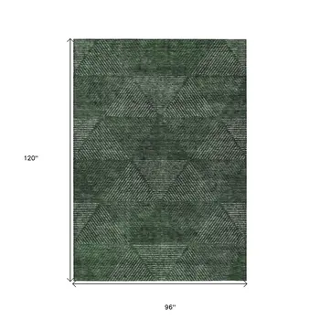 8' X 10' Fern Green And Emerald Geometric Washable Indoor Outdoor Area Rug