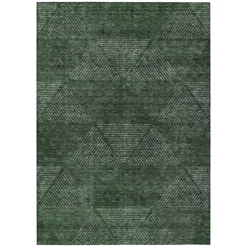 8' X 10' Fern Green And Emerald Geometric Washable Indoor Outdoor Area Rug